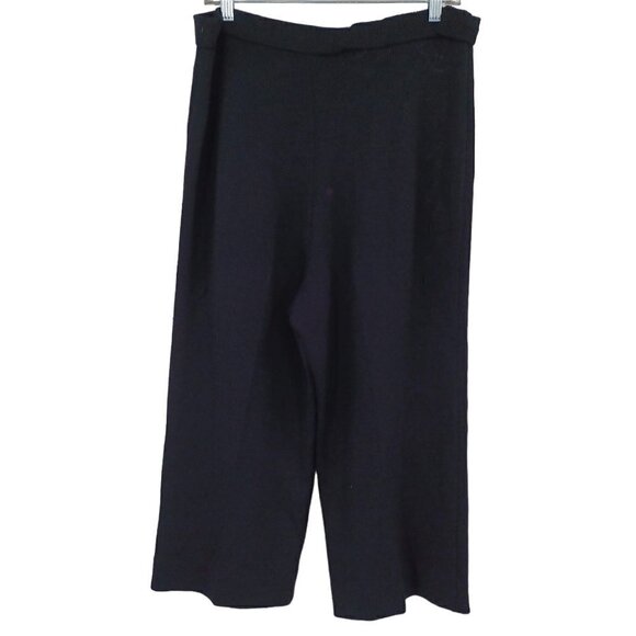St. John Santana Knit Cropped Wide Leg Pants Black Women's 10 Wool Minimalist - Picture 2 of 9